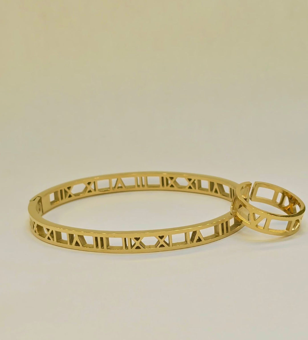Golden Roman Numeral Cutout Bangle Bracelet