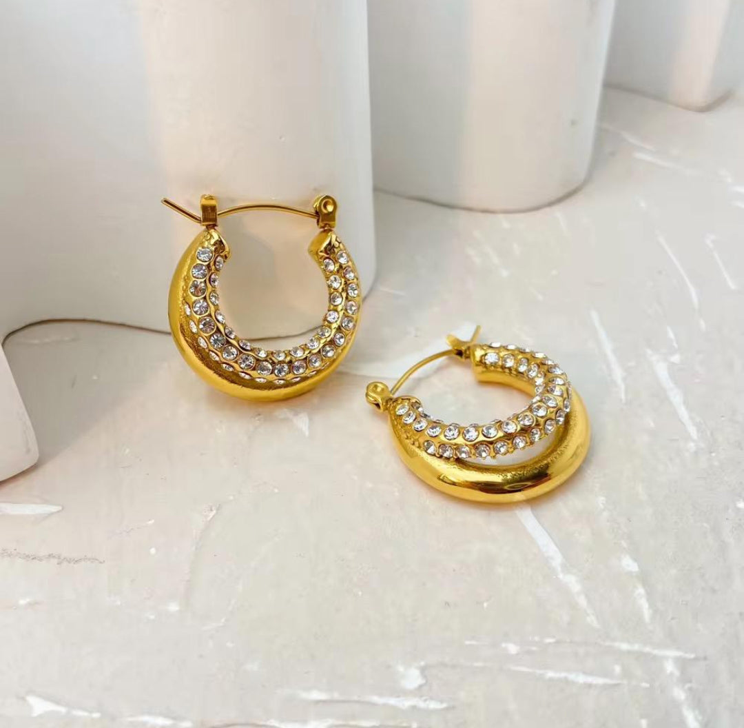 Golden Teardrop Hoop Earrings with CZ Accents