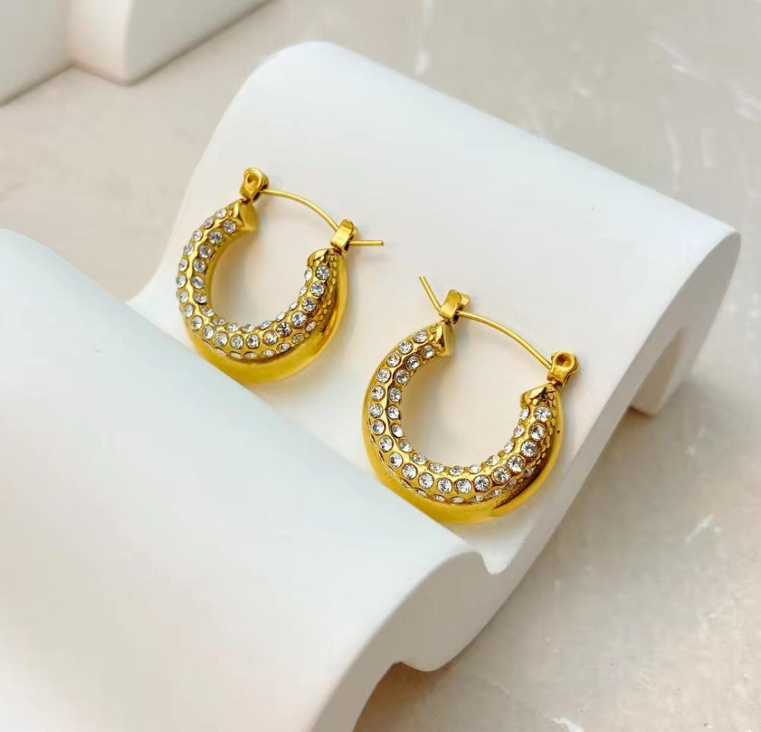 Golden Teardrop Hoop Earrings with CZ Accents