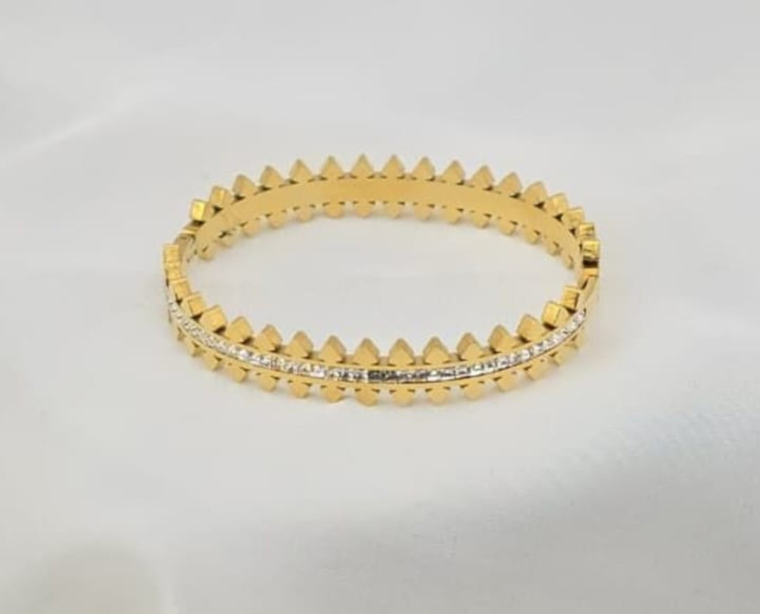 Golden Leaf-Style Bangle with CZ Accents