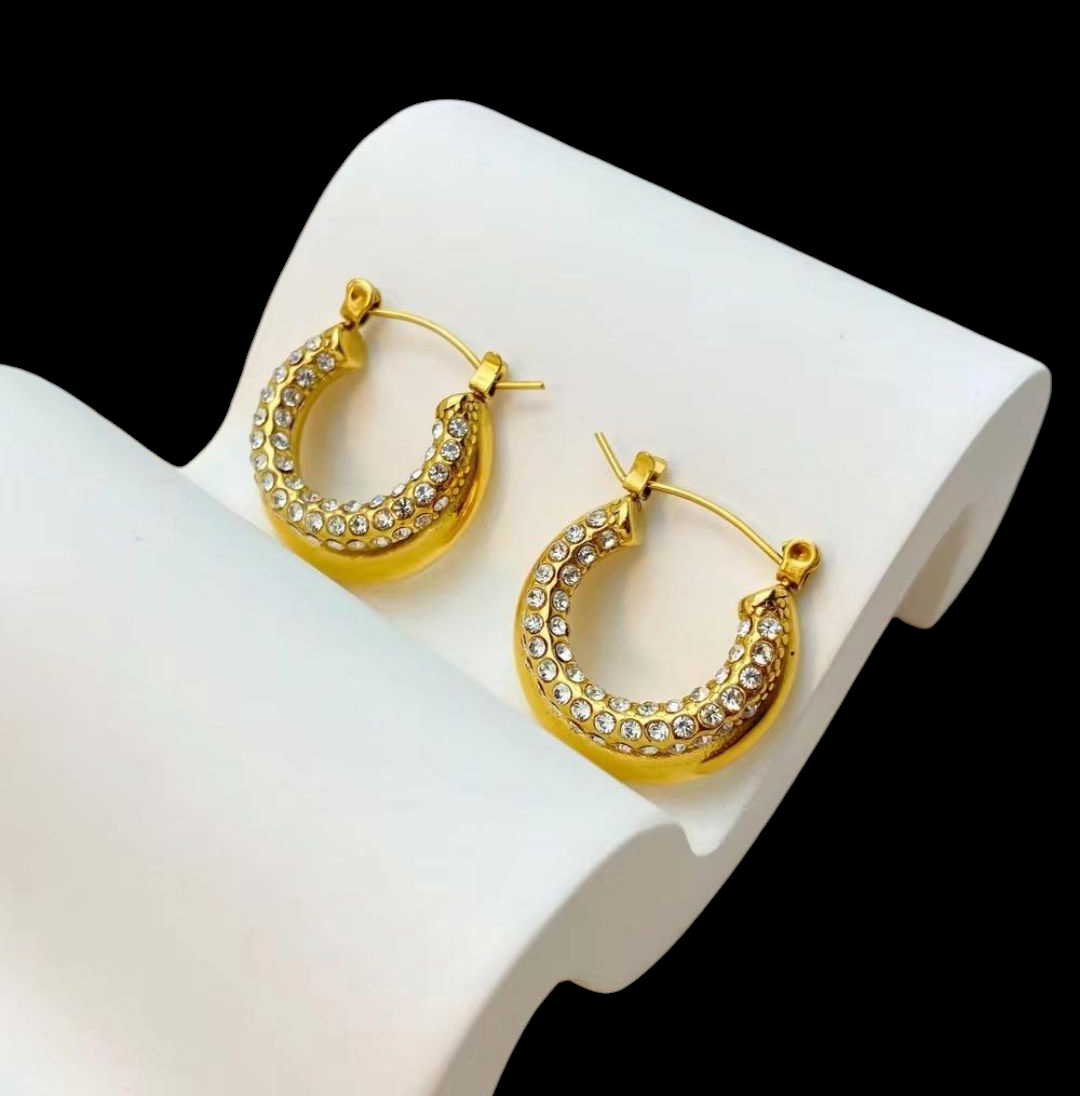Golden Hoop Earrings with Sparkling CZ Accents