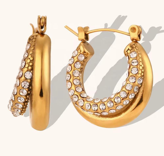 Golden Teardrop Hoop Earrings with CZ Accents