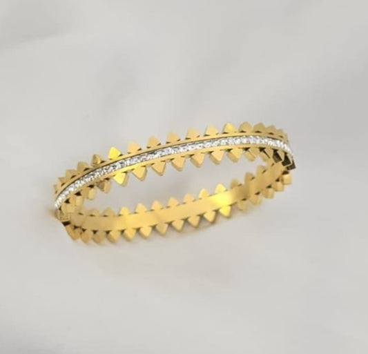 Golden Leaf-Style Bangle with CZ Accents