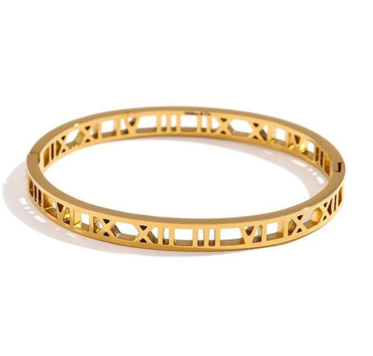 Golden Roman Numeral Cutout Bangle Bracelet