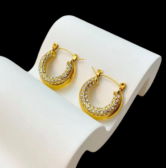 Golden Hoop Earrings with Sparkling CZ Accents