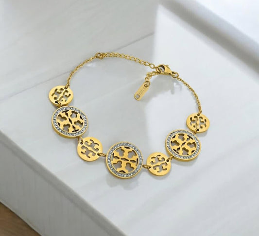 Golden Logo Charm Bracelet with Sparkling CZ Accents