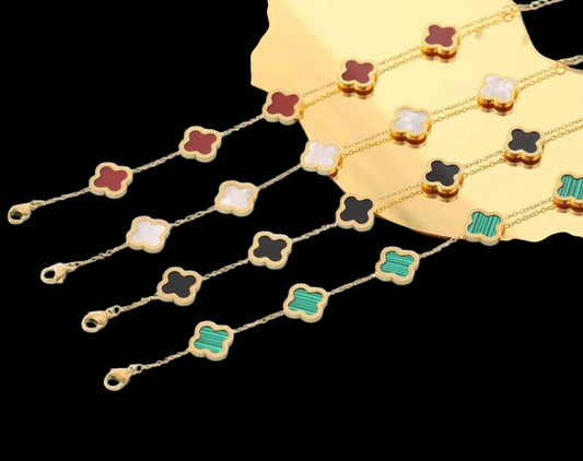 Golden Clover Pendant Necklace with Multicolored Enamel Accents
