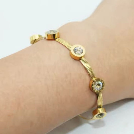 Golden Beaded Chain Bracelet with Sparkling Crystal Accents