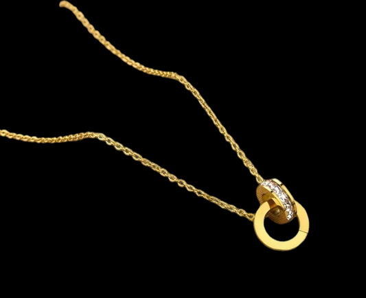 Golden Circle Pendant Necklace with CZ Accents