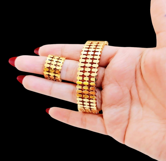 Golden Textured Stackable Rings and Bracelet Set