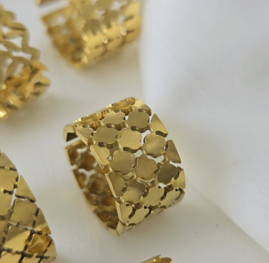 Golden Honeycomb-Style Wide Band Ring