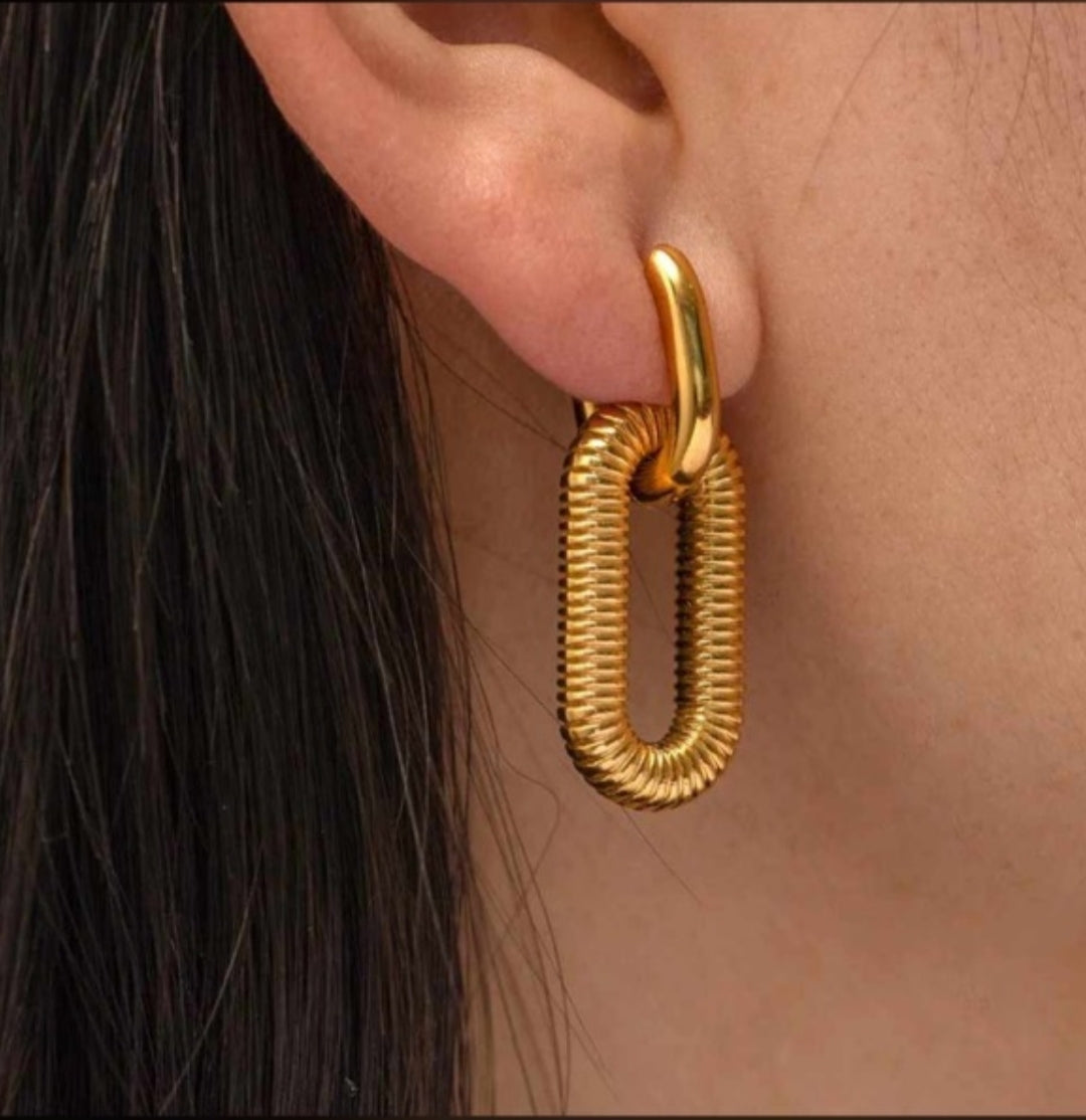 Golden Textured Hoop Earrings with Unique Twist Design